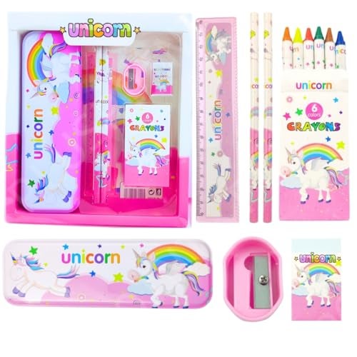 PLUSPOINT Stationery Gift Set for Kids Pack of 7 Pcs Stationery Items for Kids Cartoon Stationary Set Birthday Return Gift School Accessories for boys girls (UNICORN) - Image 1