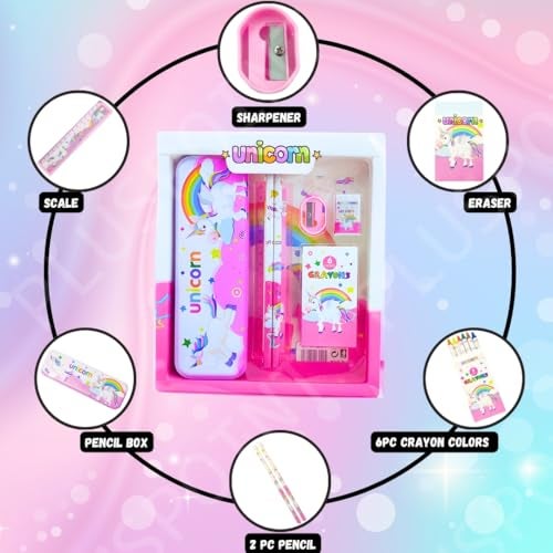 PLUSPOINT Stationery Gift Set for Kids Pack of 7 Pcs Stationery Items for Kids Cartoon Stationary Set Birthday Return Gift School Accessories for boys girls (UNICORN) - Image 4