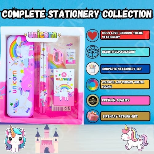 PLUSPOINT Stationery Gift Set for Kids Pack of 7 Pcs Stationery Items for Kids Cartoon Stationary Set Birthday Return Gift School Accessories for boys girls (UNICORN) - Image 3