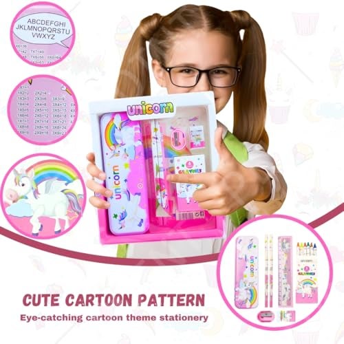 PLUSPOINT Stationery Gift Set for Kids Pack of 7 Pcs Stationery Items for Kids Cartoon Stationary Set Birthday Return Gift School Accessories for boys girls (UNICORN) - Image 5