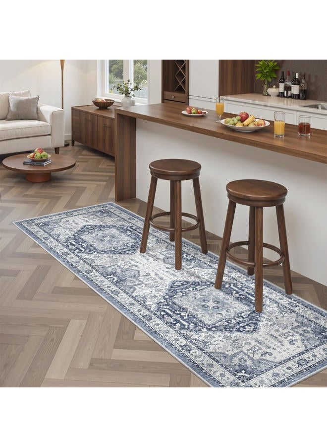 Madane Washable Runner Rug 2x6, Ultra-Thin Non-Slip Non-Shedding Hallway Runner, Stain Resistant Kitchen Mat Entryway Carpet Runner, Vintage Pet Friendly Low Pile Runners (2x6ft, Navy/White) - Image 1
