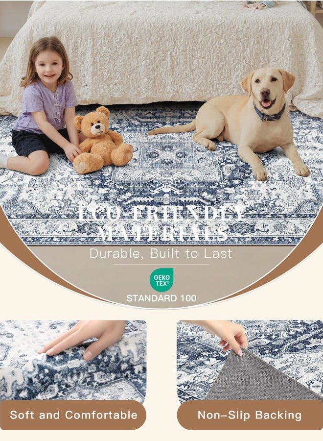 Madane Washable Runner Rug 2x6, Ultra-Thin Non-Slip Non-Shedding Hallway Runner, Stain Resistant Kitchen Mat Entryway Carpet Runner, Vintage Pet Friendly Low Pile Runners (2x6ft, Navy/White) - Image 5