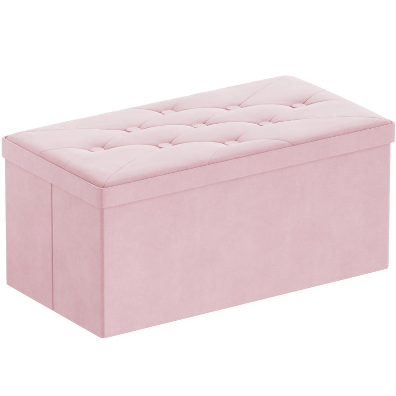 BRIAN  DANY Folding Storage Ottoman Bench Ottoman with Storage Foot Rest Benches Seat for Bedroom Living Room Entryway Long Shoes Bench 157 x 315 x 157 Pink