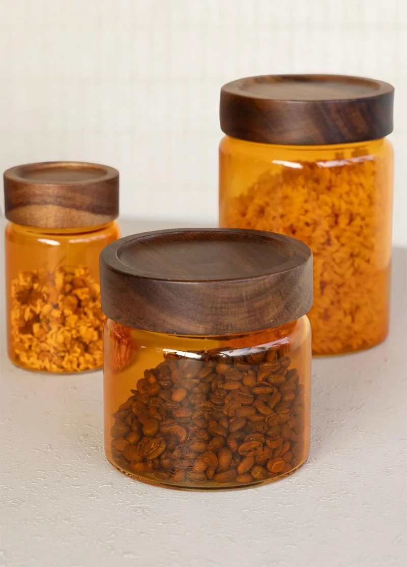 THE MIA Acacia Round Glass Jar Amber 500 ml