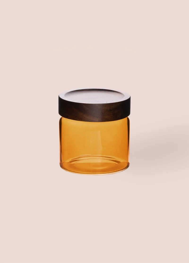 THE MIA Acacia Round Glass Jar Amber 500 ml