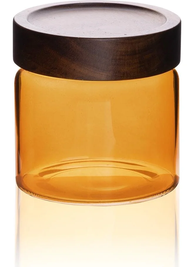 The Mia Acacia Round Glass Jar Amber 500 ml