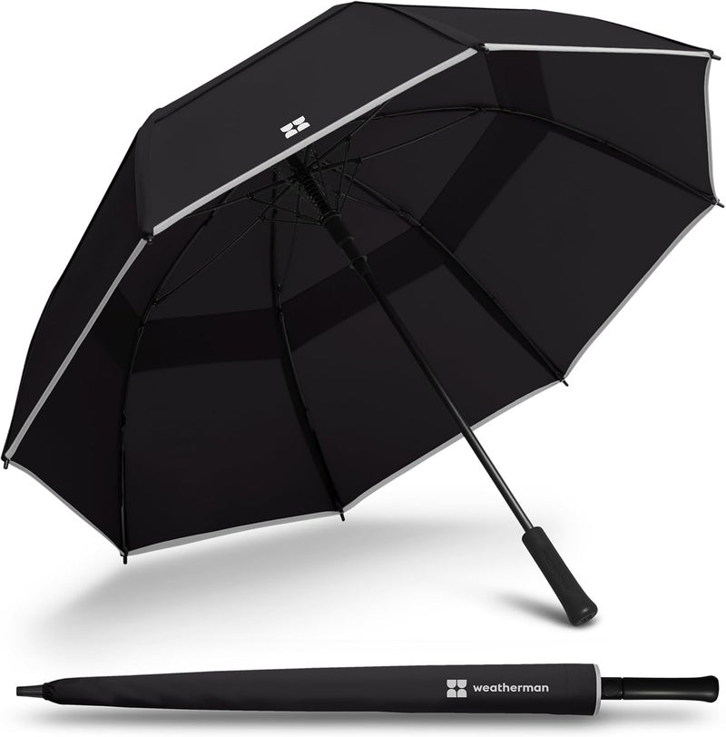 Weatherman Umbrella - Stick Umbrella - Windproof Umbrella Resists Up to 55 MPH Winds (Black) - Image 1