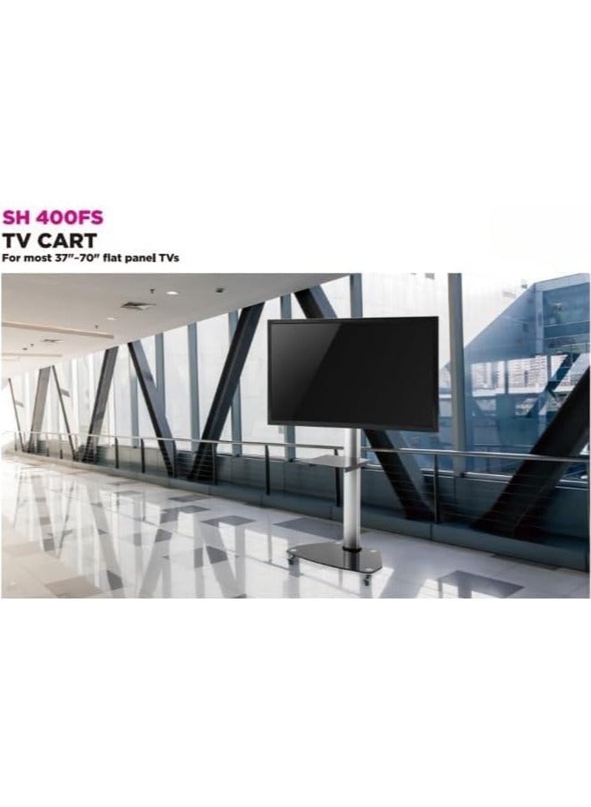 Skilltech SH 400FS Rolling TV Stand Cart for 37–70 Inch Screens – Height Adjustable Aluminium Frame, Portrait & Landscape Viewing, VESA 600x400, 40kg Max Load – Mobile TV Trolley – Black - Image 4