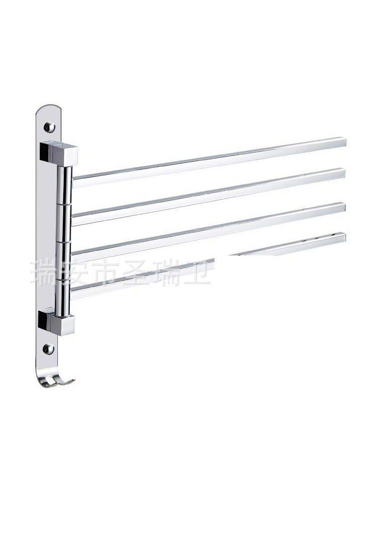 Loquat Direct Sale New Design Towel Rack Stainless Steel Swivel Square Tube Bathroom Accessory Cross Border(Hooked Square Tube Activity Four Poles) 