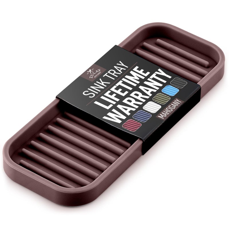 Zulay Kitchen (9x3.5) Silicone Sponge Holder for Kitchen Sink - Flexible Multipurpose Soap Tray - Sink Organizer for Kitchen, Bathroom, Makeup, Trinkets & More (Dark Mahogany) - Image 1