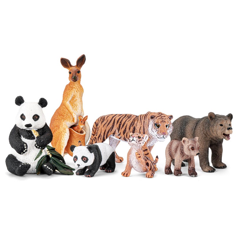 THINKBAY 8PCS Safari Zoo Animals Figurines Toys Realistic Plastic Mom and Baby Cubs Figures Includes PandaGrizzly BearKangarooTiger Educational Learning Playset for Kids Boys Girls - Image 3