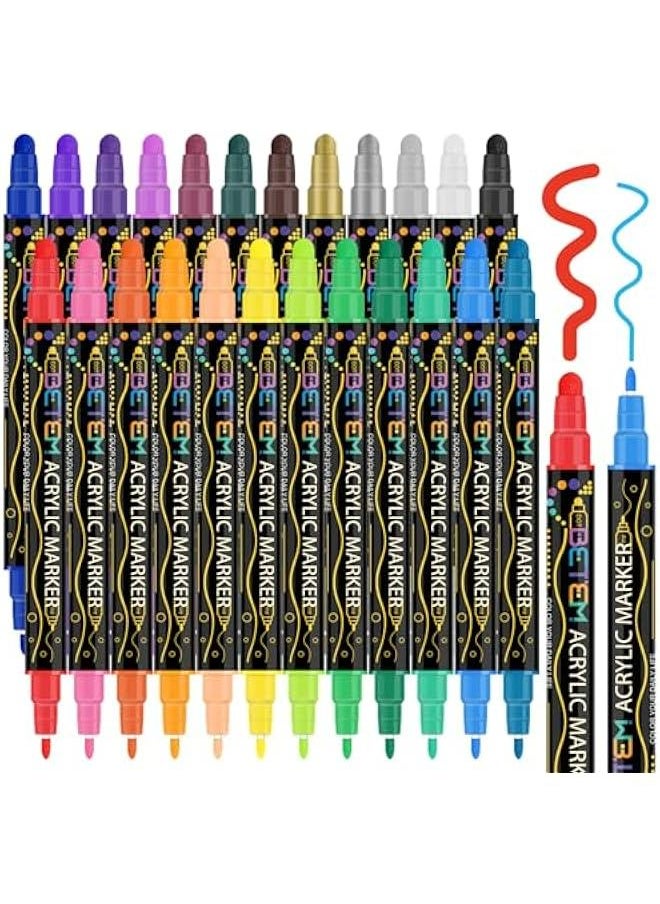 Premium Dual Tip Acrylic Paint Markers - 24 Vibrant Colors for DIY Crafts on Wood, Canvas, Stone, Glass, and Ceramic Surfaces  - Image 1