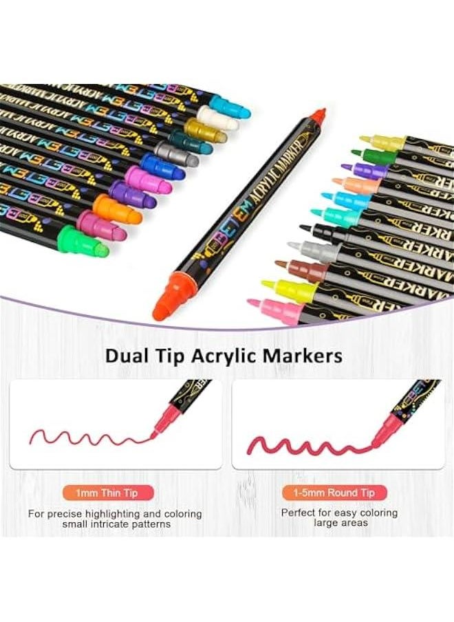 Premium Dual Tip Acrylic Paint Markers - 24 Vibrant Colors for DIY Crafts on Wood, Canvas, Stone, Glass, and Ceramic Surfaces  - Image 3