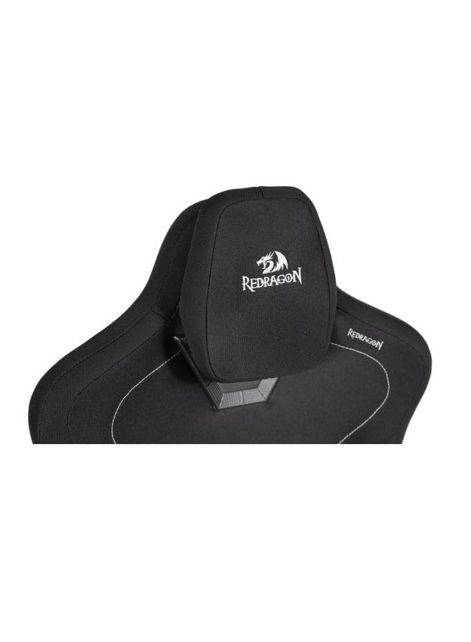 REDRAGON Gaming Chair Heth C313 - Black with White Accents, Ergonomic Design with Premium Fabric, Head and Lumbar Support, 2D Adjustable Armrests, Sturdy Metal Frame, 180° Reclining Seat, 350mm Metal Base and 55mm Smooth PU Wheels - Holds up to 130kg, Ideal for Gaming, Studying and Long Working - Image 4