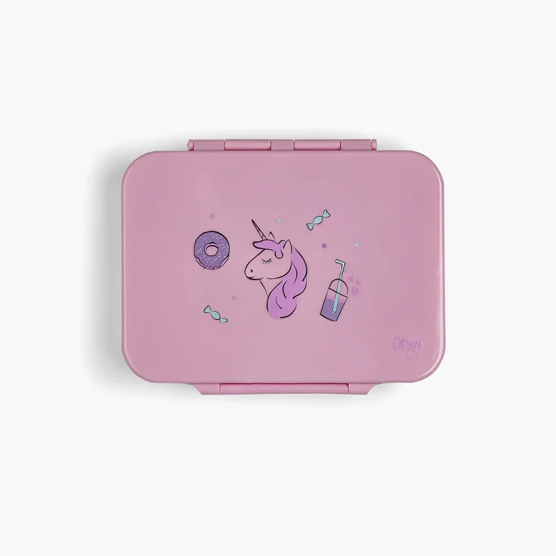 Citron Lunch Box-Unicorn Print-With 4 Cmprts-Bento Style- (Rpet/Tritan Plasticpink \ 16.5X21X5
