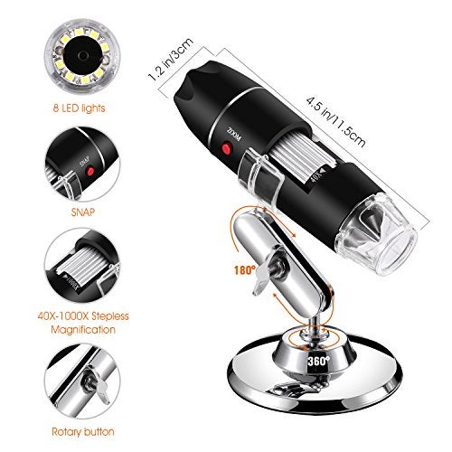 Bysameyee USB Microscope, Digital Handheld 40X-1000X Magnification Endoscope Mini Video Camera with 8 Adjustable LED Lights, Compatible with Windows 7/8/10/11 Mac Linux Android (USB/Micro-USB) - Image 3