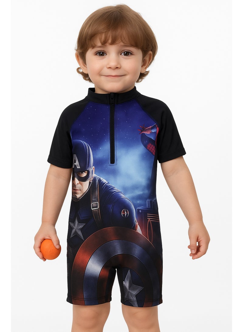 Kids's Athletic Swimsuit, Short Sleeve Front Zip One-Piece, Performance Rash Guard