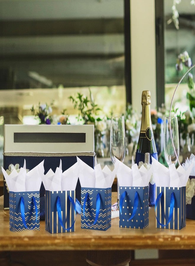 Tenare 24 Small Gift Bags Mini Metallic Party Paper Bags Bulk Tiny with Handles Tissue Paper for Jewelry Gift Wrap Wedding Holiday Birthday Graduation(4 x 2.8 x 4.5 Inch,Blue Gold - Image 4