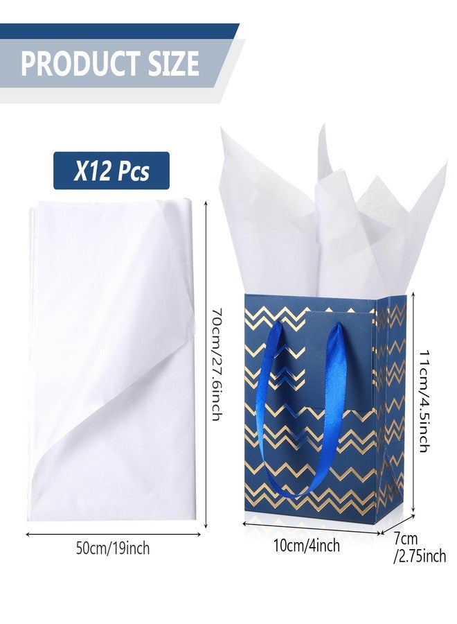 Tenare 24 Small Gift Bags Mini Metallic Party Paper Bags Bulk Tiny with Handles Tissue Paper for Jewelry Gift Wrap Wedding Holiday Birthday Graduation(4 x 2.8 x 4.5 Inch,Blue Gold - Image 2