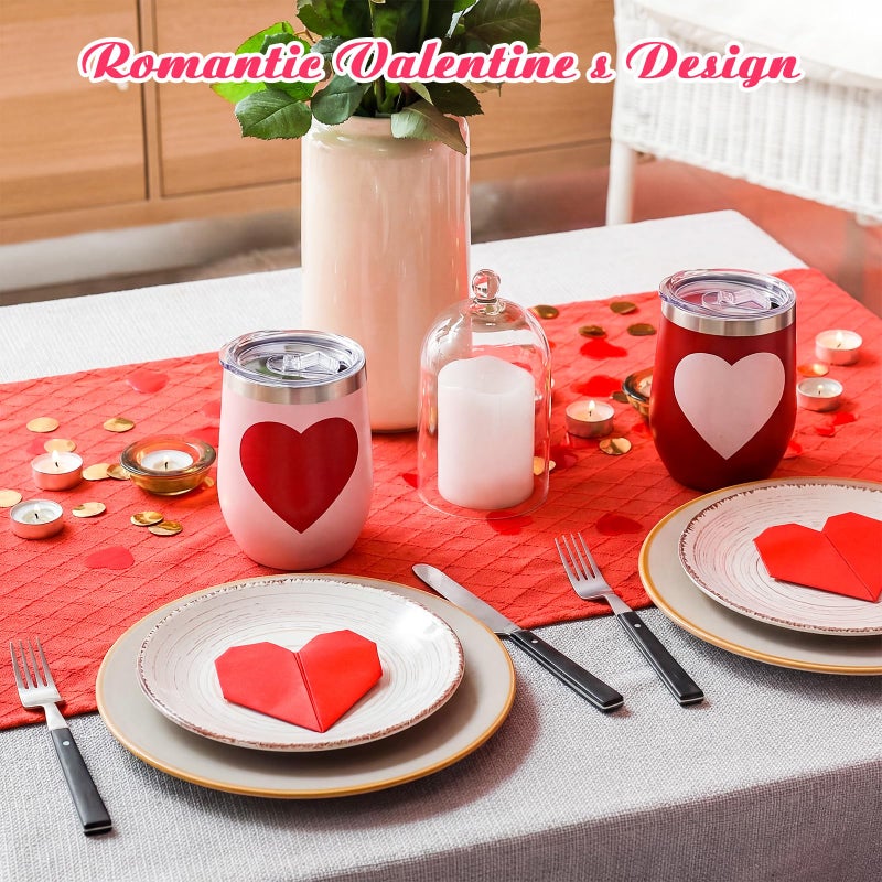 Ferrochef 2 Pcs Valentines Coffee Mugs 12oz Heart Valentine's Day Tumbler with Lids and Straws Brush Red Pink Stainless Steel Vacuum Insulated Drinking Cups Gifts for Her, Couple, Him, Wedding Party - Image 5