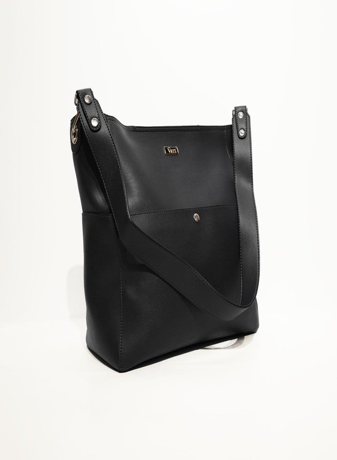 VARA Women's Faux Leather Shoulder Bag | Handbags For Woman Stylish Spacious Handbag | Women Handbag Daily Use (Black, Medium) - Image 2