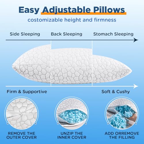 SUPA MODERN Cooling Pillow Standard Size 1 Pack, CertiPUR-US Shredded Memory Foam Pillows, Cool Bed Pillows for Hot Sleepers, Adjustable Firm Pillow for Side,Back,Stomach Sleepers, Better Sleep - Image 4