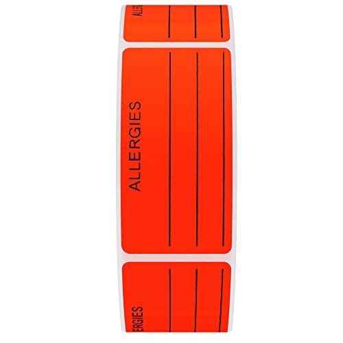 Hybsk Allergies Sticker Fluorescent Red Allergy Stickers/1"x2" Write on Label Total 500 Per Roll (Fluorescent Red) - Image 2