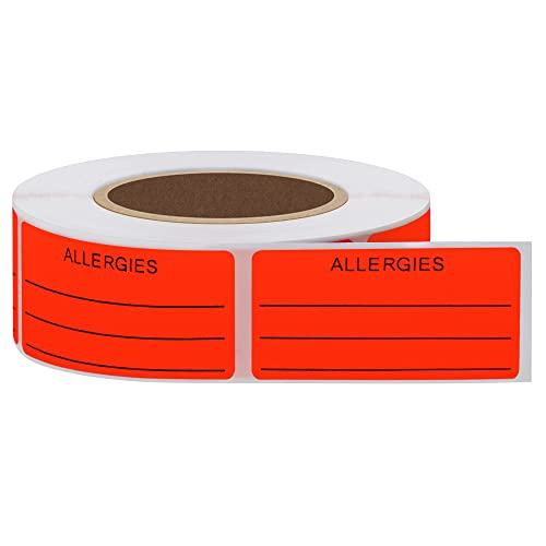Hybsk Allergies Sticker Fluorescent Red Allergy Stickers/1"x2" Write on Label Total 500 Per Roll (Fluorescent Red) - Image 4