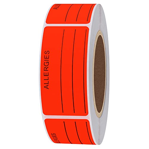 Hybsk Allergies Sticker Fluorescent Red Allergy Stickers/1"x2" Write on Label Total 500 Per Roll (Fluorescent Red) - Image 3