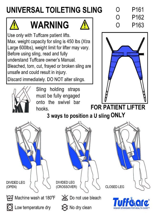 Tuffcare Universal Toileting Sling with Waist Belt (Large) fits Tuffcare, Hoyer, Invacare, McKesson, Drive, Lumex, Medline, Joerns and Other Patient Lifts Solid Fabric Polyester Patient Lift Sling - Image 5
