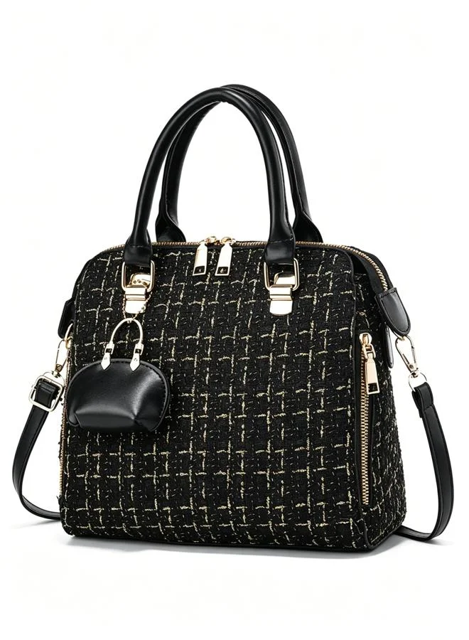 Take Two Black Tweed Shoulder Bag with Charm
