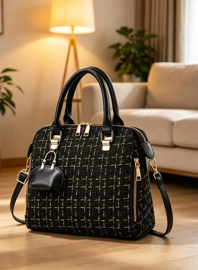 Take Two Black Tweed Shoulder Bag with Charm