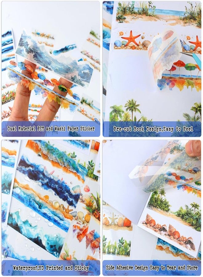 Dwpetzo 20 Sheets Seaside Landscape Pre-Cut Journaling Stickers Book for Junk Journaling, Scrapbooking, Collage, Planner, Album, Transparent PET and Washi Stickers for Adults - Image 4