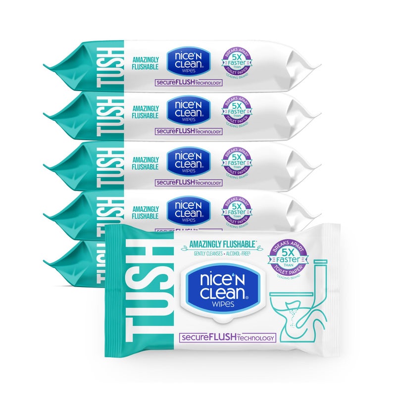 Nice 'N Clean SecureFLUSH Flushable Wet Wipes (42 Count - 6 Packs) | Moist Toilet Tissue with Moisturizing Aloe & Vitamin E | 0% Alcohol Formula for Sensitive Skin | Butt Wipes for Adults - Image 1
