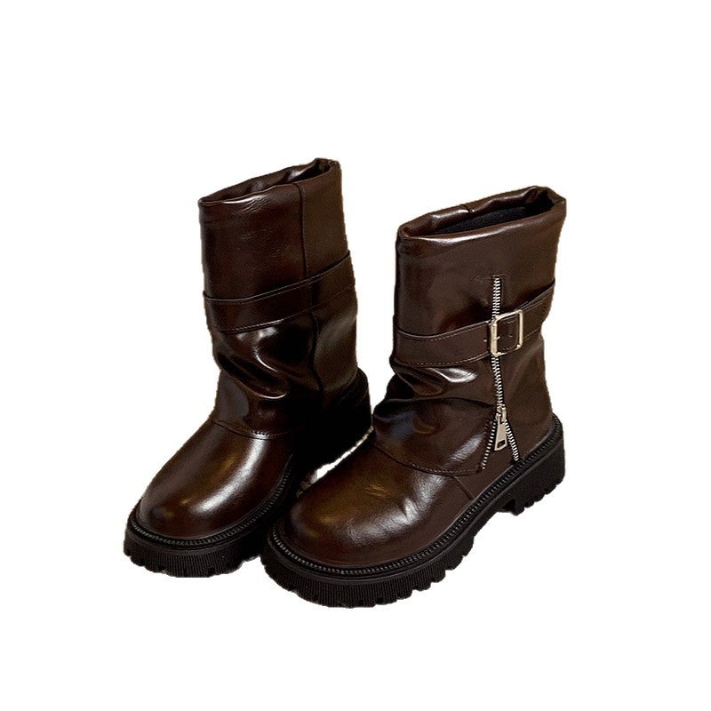 Women's Retro Mid-Calf Marten Boots with Folded Shaft - Image 5