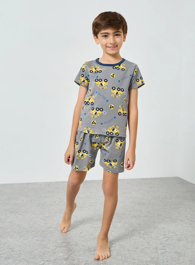 ستايلي طقم بيجاما من شورت وتيشيرت بطبعات