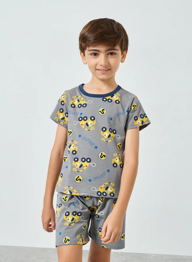 ستايلي طقم بيجاما من شورت وتيشيرت بطبعات