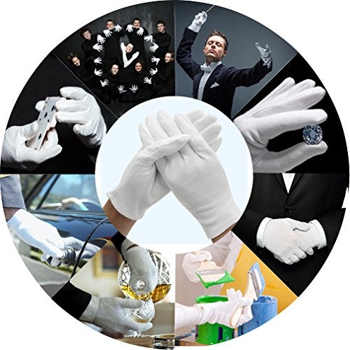 Amariver White Cotton Gloves, 6 Pairs 9.4'' Extra Large Size 12 Pcs Gloves - Image 2