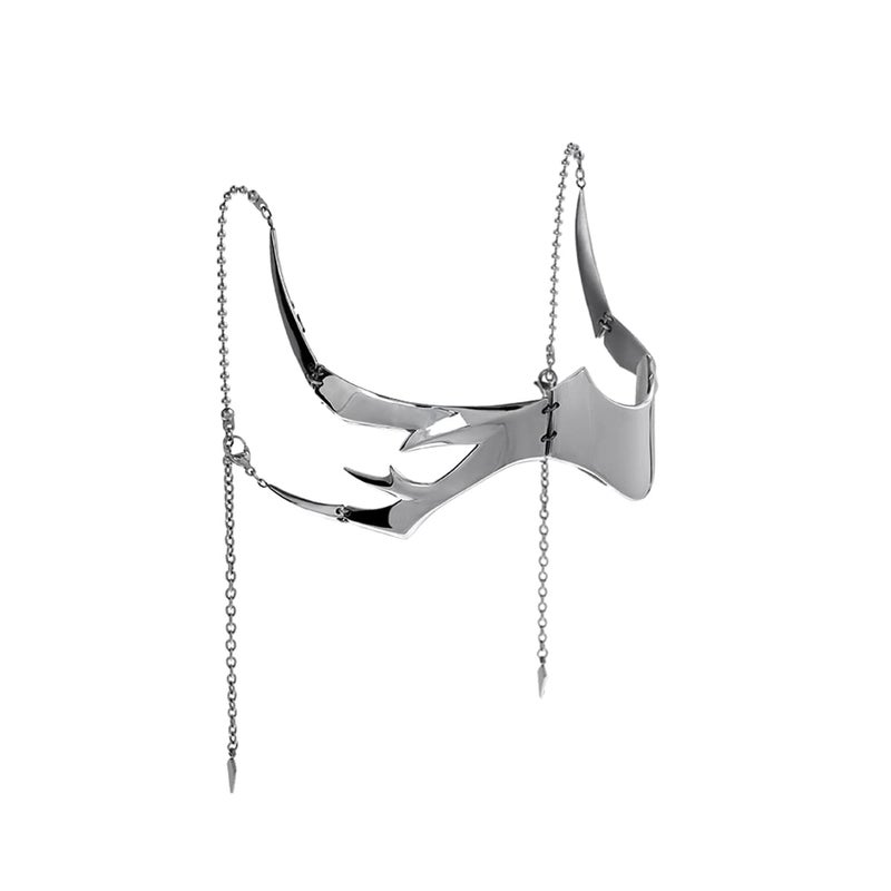 L'VOW Futuristic Y2K Liquid Silver Steel Half Mask Women Men Luxury Irregular Jewelry Face Chain Cyborg Earring Ailen Accessories(Style-1) - Image 3