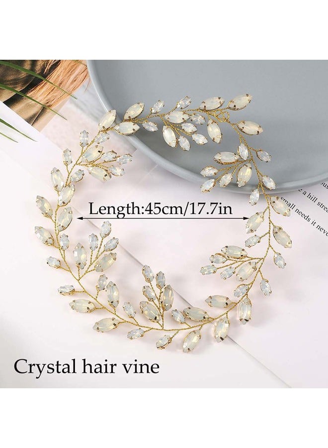EARENT Bride Wedding Crystal Hair Vine Rhinestone Leaf Bridal Headpiece Bridesmaids prom Hari Accessories for Women（Gold） - Image 4