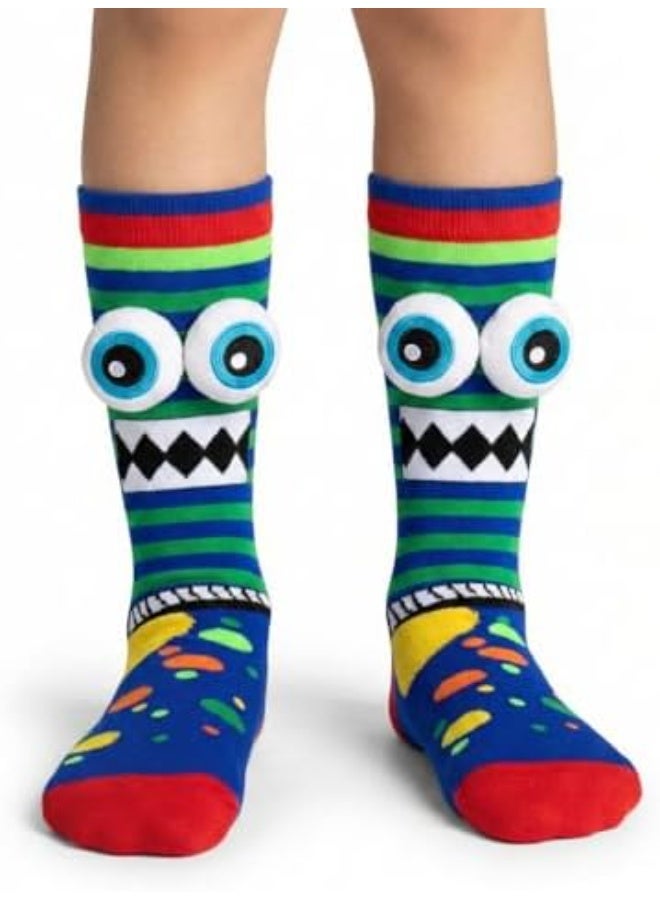 Glitters Kids 3D Monster Eye Knee-High Socks – Fun Striped Novelty Socks with Plush Pop-Out Eyes – Soft, Stretchy & Colorful Character Socks for Boys & Girls - Image 1
