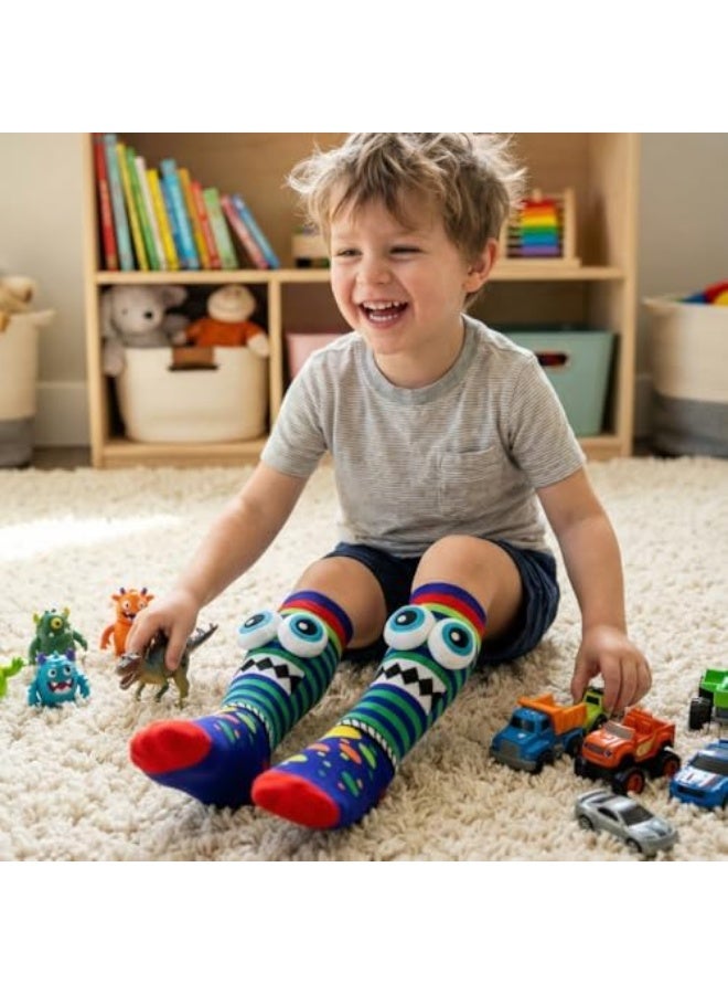 Glitters Kids 3D Monster Eye Knee-High Socks – Fun Striped Novelty Socks with Plush Pop-Out Eyes – Soft, Stretchy & Colorful Character Socks for Boys & Girls - Image 4