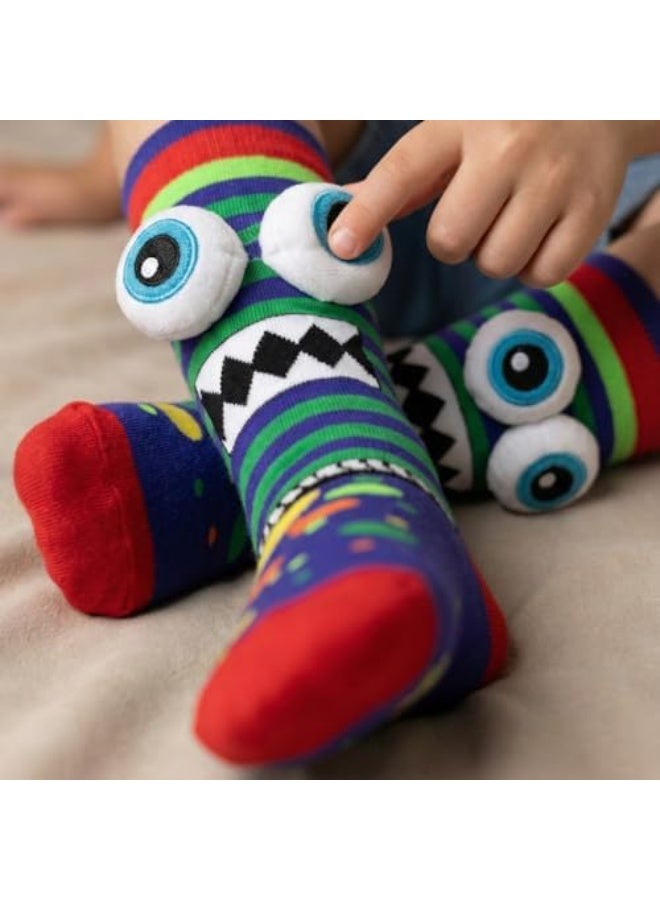 Glitters Kids 3D Monster Eye Knee-High Socks – Fun Striped Novelty Socks with Plush Pop-Out Eyes – Soft, Stretchy & Colorful Character Socks for Boys & Girls - Image 3