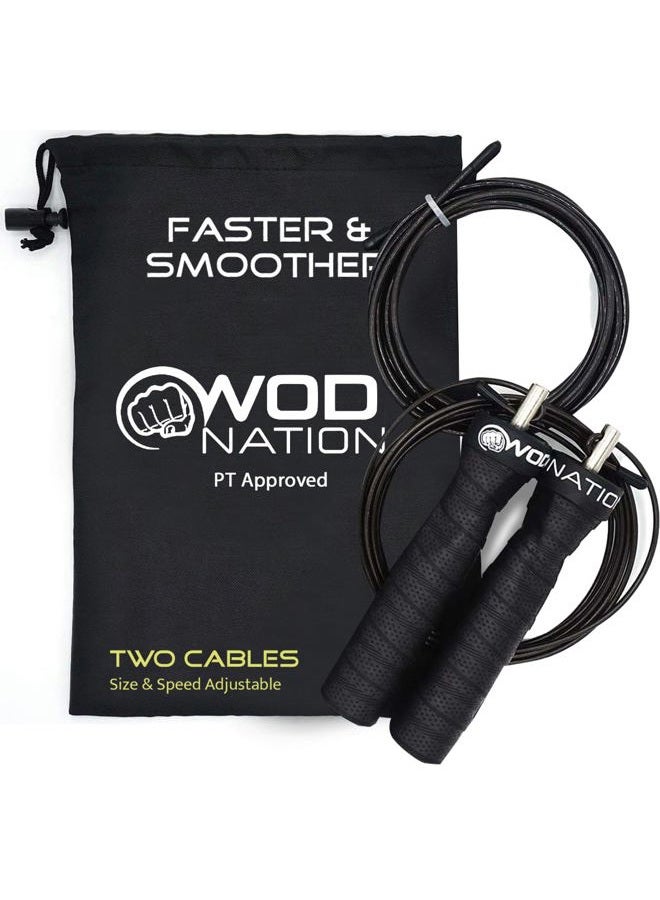 WOD Nation Attack Speed Jump Rope - Adjustable Jumping Ropes - Unique 2 Cable Skipping Workout System - 1 Thick and 1 Light 10' Cable - Perfect for Double Unders - Fits Men and Women - Image 1
