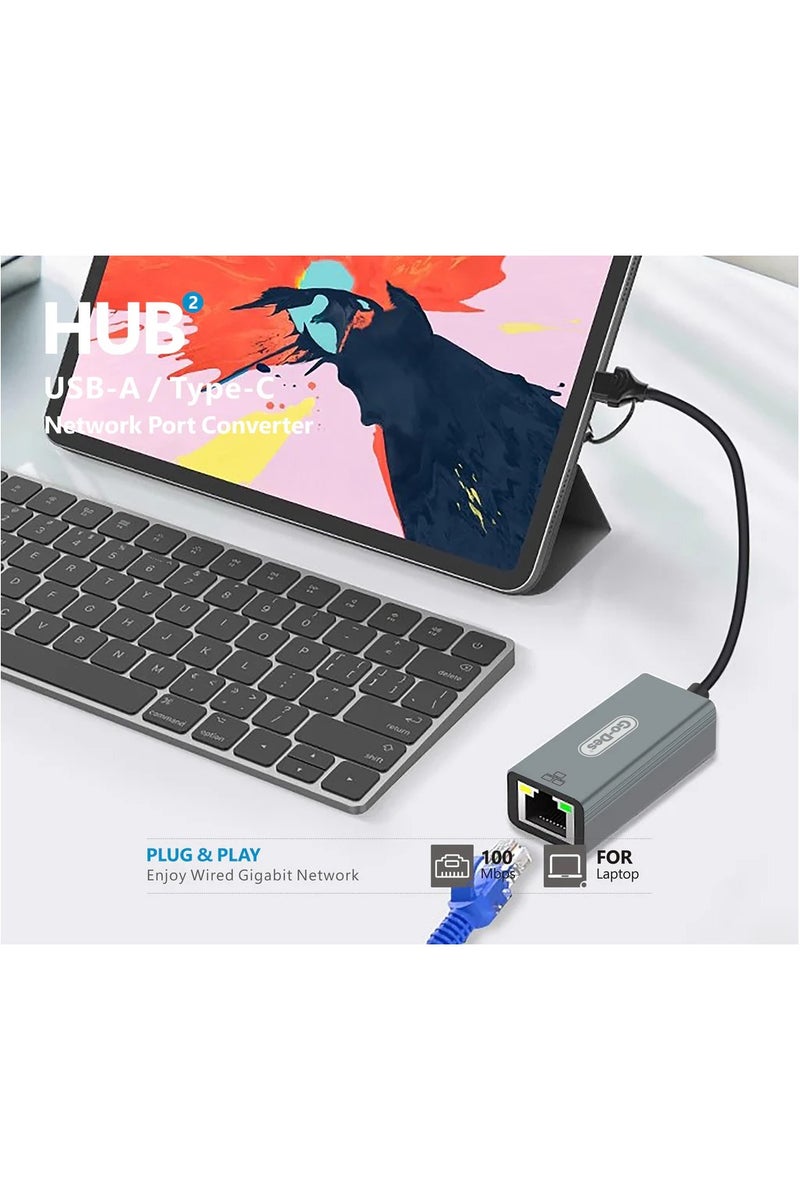 GO-DES USB-C USB-A to RJ45 Gigabit Ethernet Adapter 2in1 Network Converter Cable for Laptop Desktop Switch - Image 2
