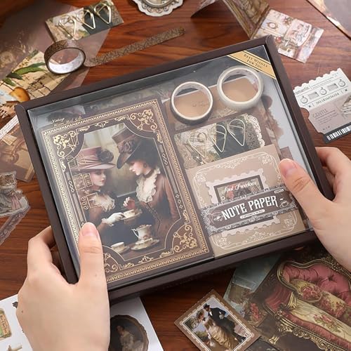yifely Paper Vintage Aesthetic Scrapbook Kit Scrapbooking Supplies Kit with Bullet Junk Journal,Stationery,A6 Grid Notebook with Graph Ruled Page DIY Journaling Gift for (Vitorian Brown Y) - Image 3