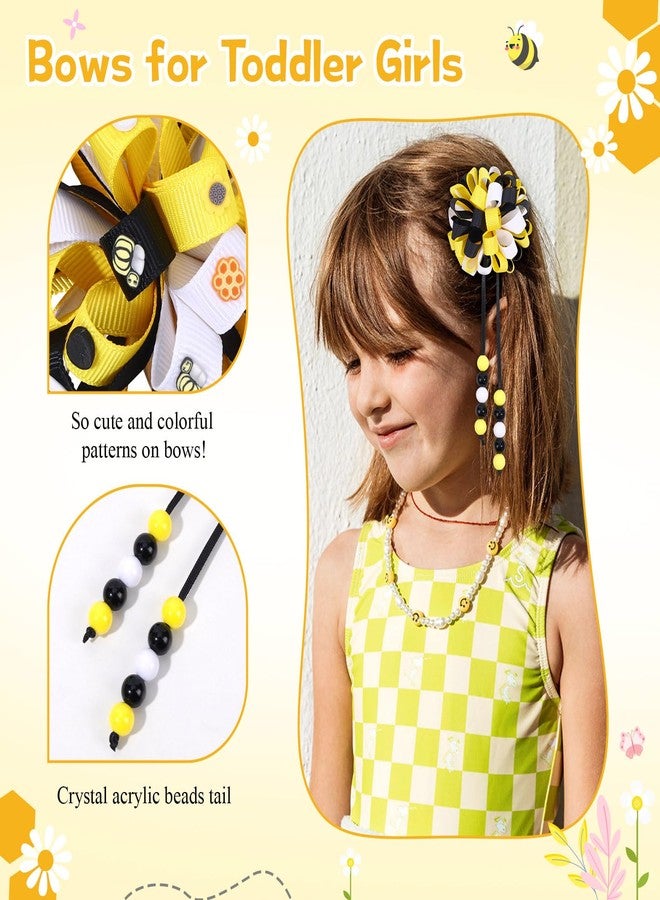 CN 4 Pcs Hair Bows for Girls Bows Bee Bows Hair Clips, Yellow Alligator Toddler Hair Bows for Infant Teens Girls Women Birthday Party Hair Accessories (Bee Yellow) - Image 3