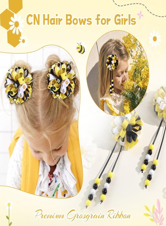CN 4 Pcs Hair Bows for Girls Bows Bee Bows Hair Clips, Yellow Alligator Toddler Hair Bows for Infant Teens Girls Women Birthday Party Hair Accessories (Bee Yellow) - Image 2