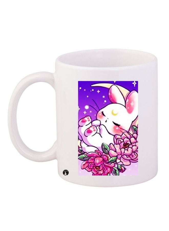 RYN Rabbit Printed Coffee Mug White/Purple/Green 11ounce