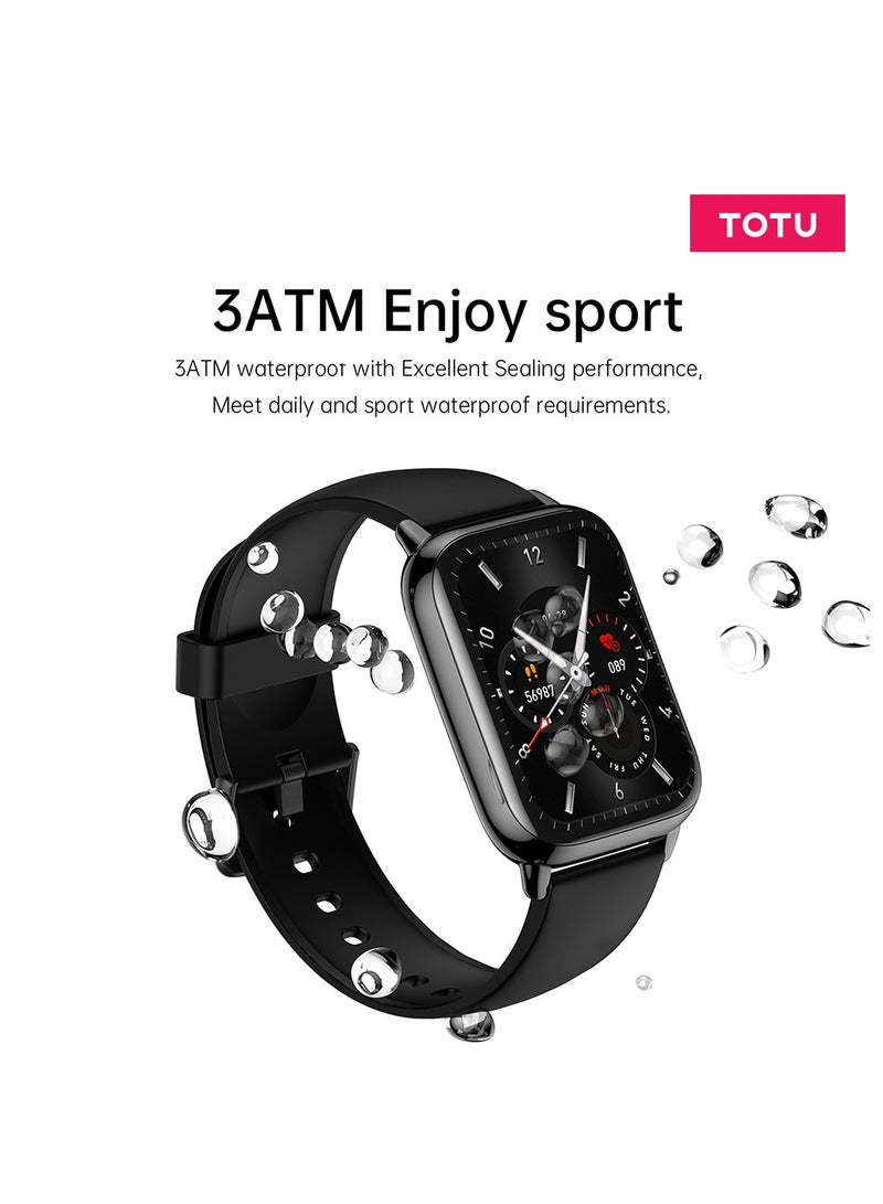 Totu Smart Watch 1.43-inch full touch screen with 280 mAh battery capacity BT Call Magnetic Charging Fitness Tracker IP68 Waterproof, Black - Image 2